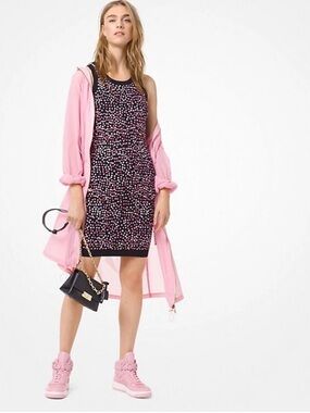 Michael Kors pencil black dress pink white sequin flowers floral size XS NWT